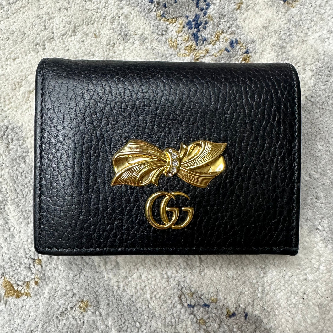 GUCCI BOW COMPACT BLACK BIFOLD WALLET
