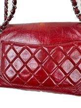 Load image into Gallery viewer, CHANEL TIMELESS MEDIUM SINGLE FLAP GLAZED LAMBSKIN ROUGE RED/WINE RED LEATHER
